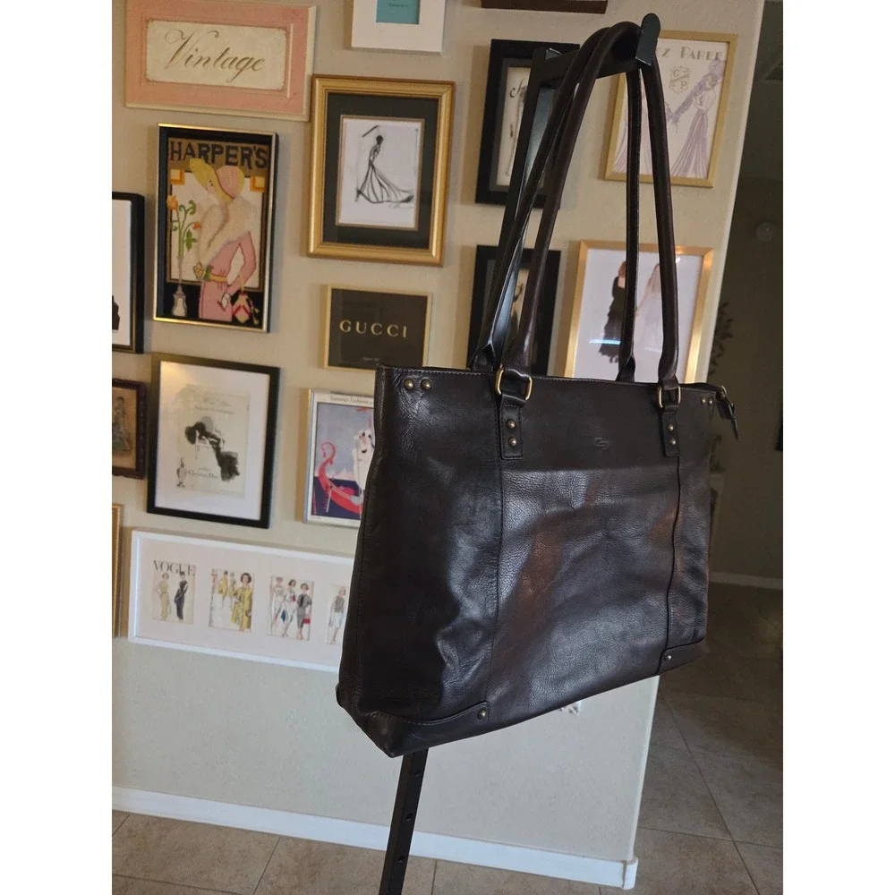 Solo New York Dark Brown Leather Laptop Tote Bag Professional Travel Work Bag